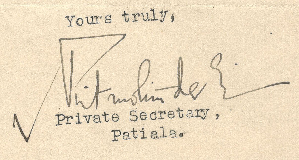 India 1942 crested letter PRIVATE SECRETARY PATIALA signed
