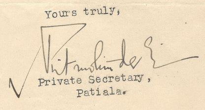 India 1942 crested letter PRIVATE SECRETARY PATIALA signed