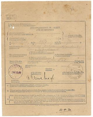 India 1911 AR flimsy used 1920 to Bank of England UK & back.