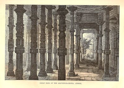 India 1876 Wood Engraving GREAT HALL OF ARAI-DIN-KA-JHOPRA AJMERE