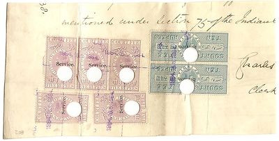 India QV 1872 Small Service Court Fee 5R x 5 & 10R x 2 BM £350.