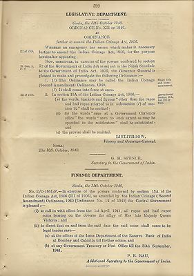 India WISA Gazette 1940 QUEEN VICTORIA COIND DEMONITIZED 12 pages