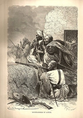 India 1876 Wood Engraving MOUNTAINEERS IN ACTION - HIMALAYAS