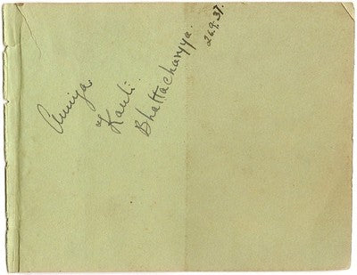India Amriya Kanti Bhattacharyya 1937 signed autograph page