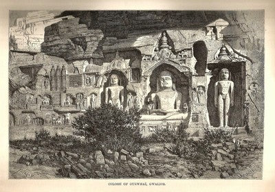 India 1876 Wood Engraving COLOSI OF OURWHAI GWALIOR