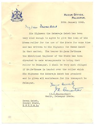 India 1947 correspondence wi telegram TALEY MUHAMMED KHAN Nawab of Palanpur etc.