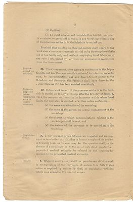 India Jaipur State 1944 Gazette with Employment of Children Act.
