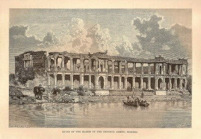 India 1876 Wood Engraving RUINS OF THE HAREM OF THE EMPEROR AHMED SIRKHEJ