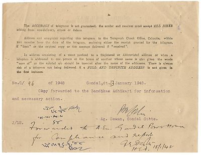 India 1947 correspondence wi telegram TALEY MUHAMMED KHAN Nawab of Palanpur etc.