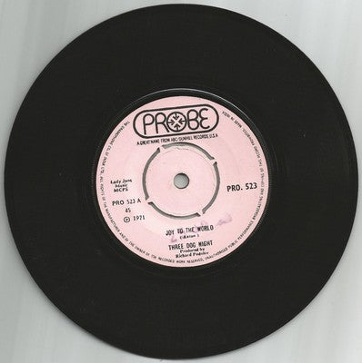 Three Dog Night 1971 Joy To The World 45rpm Probe record MADE IN INDIA