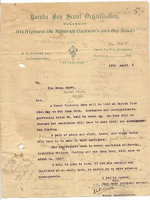 India 1923/4 Baroda Boy Scouts Organization letterhead.