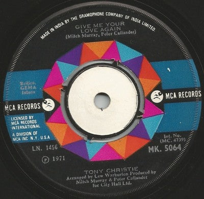 Tony Christie 1971 45rpm MCA record MADE IN INDIA