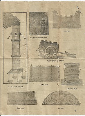 India full back pictoral adverts chimneys carts gates tanks on 1930 invoice