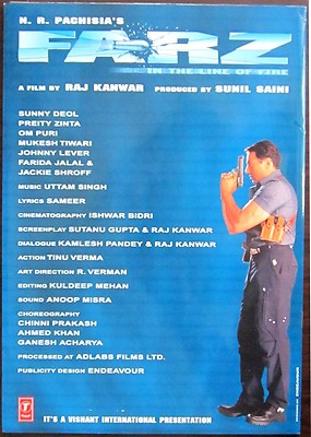 India Bollywood Press Kit 2001 Farz Jackie Shroff Sunny Deol Preity Zinta