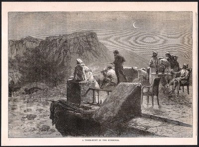 India 1880 woodcut engraving 6.5"x 9" TIGER HUNT KYRMORES - printed on back