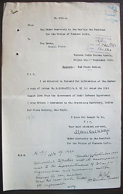 India WW2 1940 document: Use of Red Cross emblems.